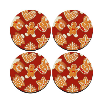 xmas cookies, SET of 4 round wooden coasters (9cm)