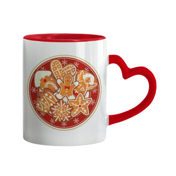 xmas cookies, Mug heart red handle, ceramic, 330ml