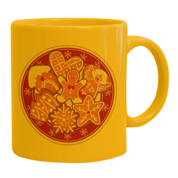 xmas cookies, Ceramic coffee mug yellow, 330ml (1pcs)