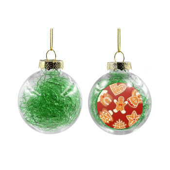 xmas cookies, Χριστουγεννιάτικη μπάλα δένδρου διάφανη με πράσινο γέμισμα 8cm