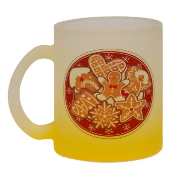 xmas cookies, Κούπα γυάλινη δίχρωμη με βάση το κίτρινο ματ, 330ml
