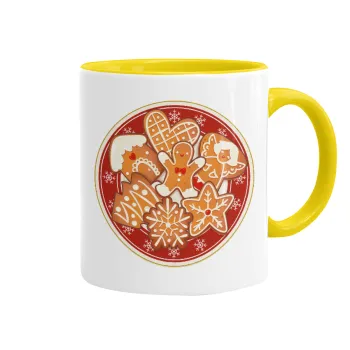 xmas cookies, Κούπα χρωματιστή κίτρινη, κεραμική, 330ml