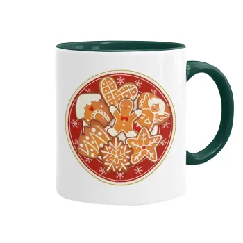 xmas cookies, Κούπα χρωματιστή πράσινη, κεραμική, 330ml