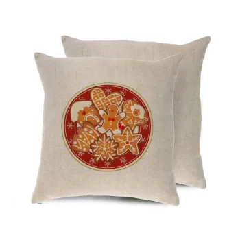 xmas cookies, Μαξιλάρι καναπέ ΛΙΝΟ 40x40cm περιέχεται το  γέμισμα