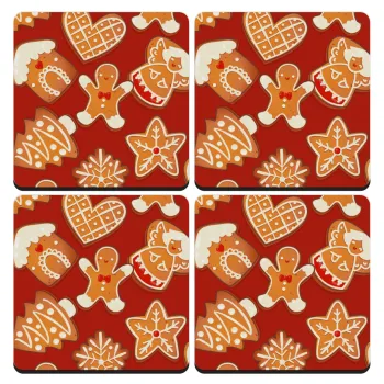 xmas cookies, ΣΕΤ 4 Σουβέρ ξύλινα τετράγωνα (9cm)