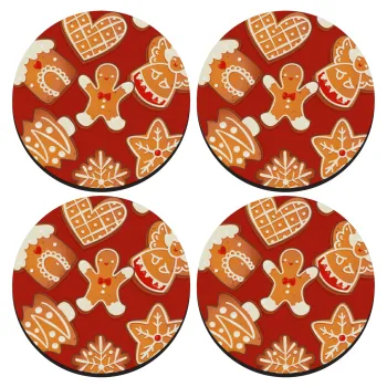 xmas cookies, ΣΕΤ 4 Σουβέρ ξύλινα στρογγυλά (9cm)