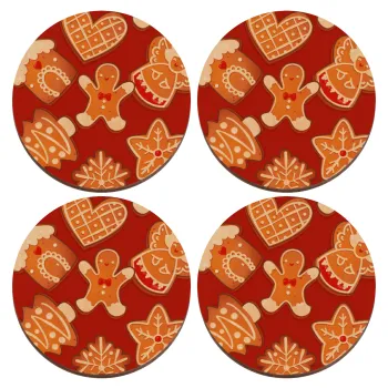 xmas cookies, ΣΕΤ x4 Σουβέρ ξύλινα στρογγυλά plywood (9cm)