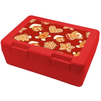 xmas cookies, Παιδικό δοχείο κολατσιού ΚΟΚΚΙΝΟ 185x128x65mm (BPA free πλαστικό)