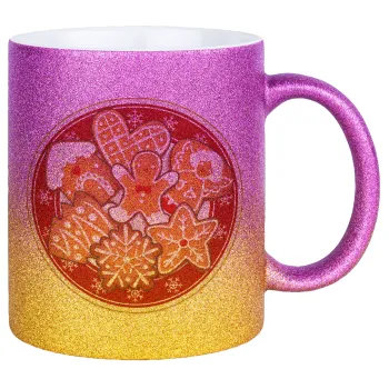 xmas cookies, Κούπα Χρυσή/Ροζ Glitter, κεραμική, 330ml
