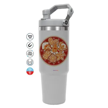 xmas cookies, ΓΚΡΙ χρώματος Θερμός Ανοξείδωτο 890ml (30oz) με χερούλι