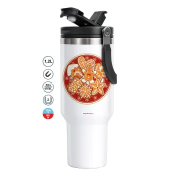 xmas cookies, Mega Tumbler με καπάκι, διπλού τοιχώματος (θερμό) 1,2L