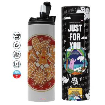 xmas cookies, Tumbler ποτήρι θερμό ΓΚΡΙ από ανοξείδωτο ατσάλι 600ml