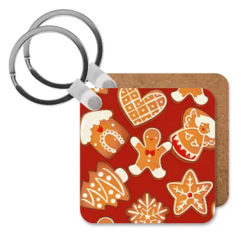 xmas cookies, Μπρελόκ Ξύλινο τετράγωνο MDF