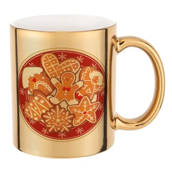 xmas cookies, Mug ceramic, gold mirror, 330ml