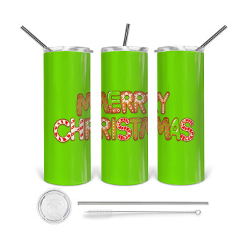 xmas μπισκότα, 360 Eco friendly stainless steel tumbler 600ml, with metal straw & cleaning brush