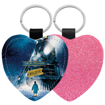 Το πολικό εξπρές, Μπρελόκ PU δερμάτινο glitter καρδιά ΡΟΖ