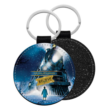 The Polar Express, Μπρελόκ Δερματίνη, στρογγυλό ΜΑΥΡΟ (5cm)