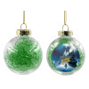 Transparent Christmas tree ball ornament with green filling 8cm