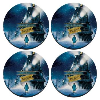 The Polar Express, SET of 4 round wooden coasters (9cm)