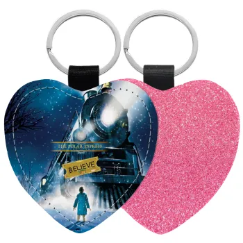The Polar Express, Μπρελόκ PU δερμάτινο glitter καρδιά ΡΟΖ