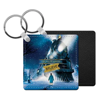 The Polar Express, Μπρελόκ Δερματίνη, τετράγωνο ΜΑΥΡΟ (5x5cm)