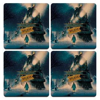 The Polar Express, ΣΕΤ x4 Σουβέρ ξύλινα τετράγωνα plywood (9cm)