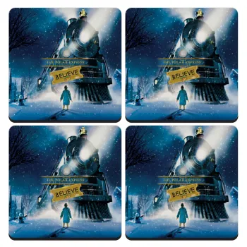 The Polar Express, ΣΕΤ 4 Σουβέρ ξύλινα τετράγωνα (9cm)