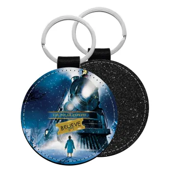 The Polar Express, Μπρελόκ Δερματίνη, στρογγυλό ΜΑΥΡΟ (5cm)