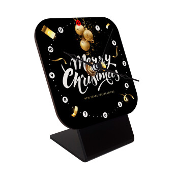 Merry Christmas gold, Επιτραπέζιο ρολόι ξύλινο με δείκτες (10cm)