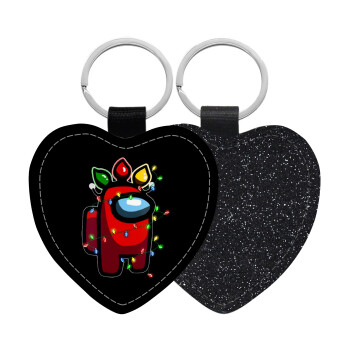 Among US xmas lights, Μπρελόκ PU δερμάτινο glitter καρδιά ΜΑΥΡΟ