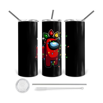 Among US xmas lights, Tumbler stainless steel 600ml, with metal straw & cleaning brush