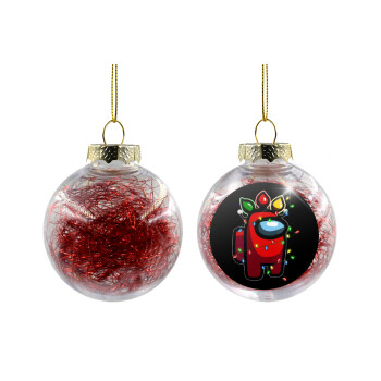 Among US xmas lights, Χριστουγεννιάτικη μπάλα δένδρου διάφανη με κόκκινο γέμισμα 8cm