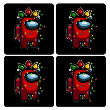 Among US xmas lights, ΣΕΤ 4 Σουβέρ ξύλινα τετράγωνα (9cm)