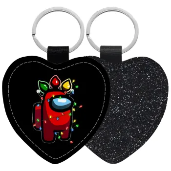 Among US xmas lights, Μπρελόκ PU δερμάτινο glitter καρδιά ΜΑΥΡΟ