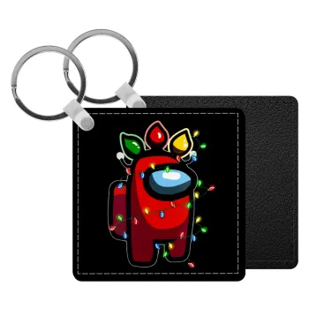 Among US xmas lights, Μπρελόκ Δερματίνη, τετράγωνο ΜΑΥΡΟ (5x5cm)