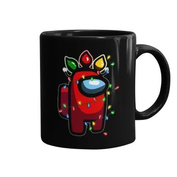 Among US xmas lights, Mug black, ceramic, 330ml