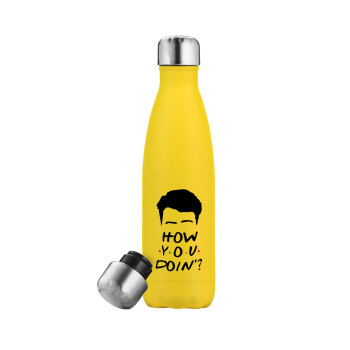 Friends how you doin?, Μεταλλικό παγούρι θερμός Κίτρινος (Stainless steel), διπλού τοιχώματος, 500ml