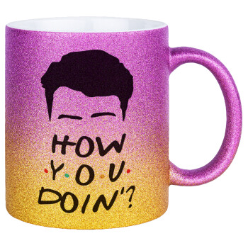 Friends how you doin?, Κούπα Χρυσή/Ροζ Glitter, κεραμική, 330ml