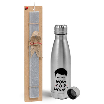 Friends how you doin?, Easter Set, metallic Inox water bottle (750ml) & aromatic flat Easter candle (30cm) (GRAY)