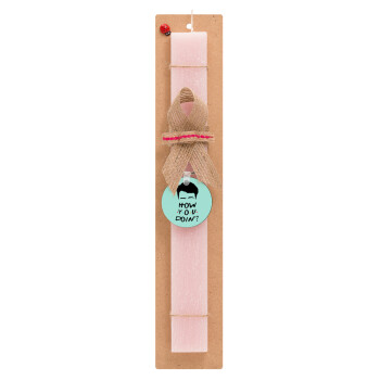 Friends how you doin?, Easter Set, wooden keychain & scented flat Easter candle (30cm) (PINK)