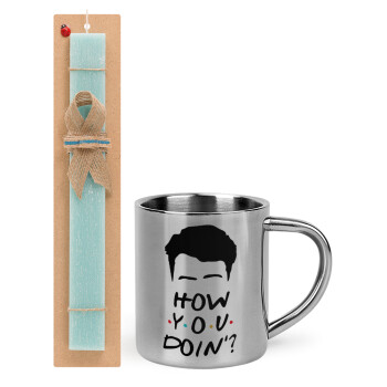 Friends how you doin?, Easter Set, metallic thermal cup (300ml) & aromatic flat Easter candle (30cm) (TURQUOISE)