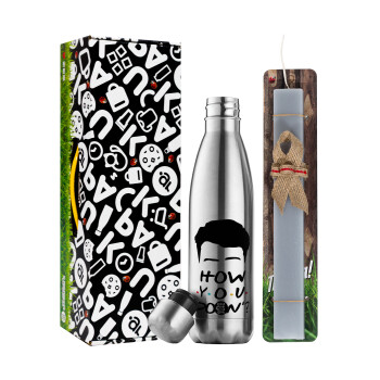 Friends how you doin?, Easter Set, metallic stainless thermos flask (500ml) & scented flat Easter candle (30cm) (GRAY)