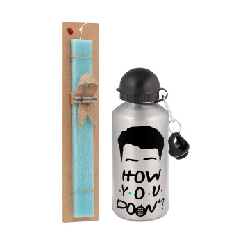 Friends how you doin?, Easter Set, metallic silver aluminum water bottle (500ml) & scented flat Easter candle (30cm) (TURQUOISE)