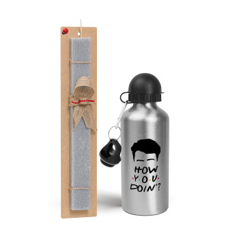 Friends how you doin?, Easter Set, metallic silver aluminum water bottle (500ml) & aromatic flat Easter candle (30cm) (GRAY)