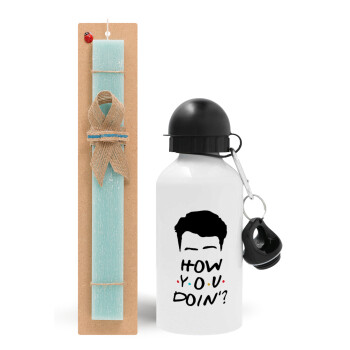 Friends how you doin?, Easter Set, metallic aluminum water bottle (500ml) & scented flat candle (30cm) (TURQUOISE)