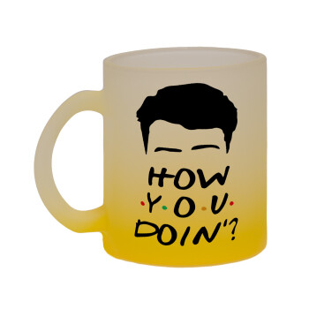 Friends how you doin?, Κούπα γυάλινη δίχρωμη με βάση το κίτρινο ματ, 330ml