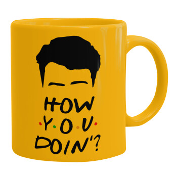 Friends how you doin?, Ceramic coffee mug yellow, 330ml (1pcs)