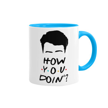Friends how you doin?, Mug colored light blue, ceramic, 330ml