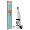 Easter Set, metallic stainless steel water bottle (750ml) & aromatic flat Easter candle (30cm) (TURQUOISE)
