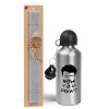 Easter Set, metallic silver aluminum water bottle (500ml) & aromatic flat Easter candle (30cm) (GRAY)